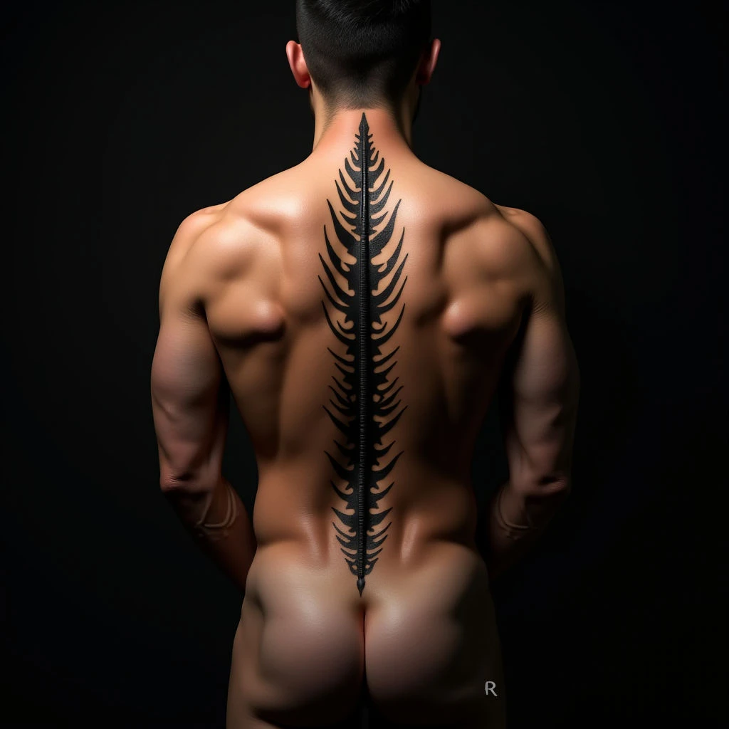 Powerful Spine Tribal Tattoo Designs for Men (Black & Grey)