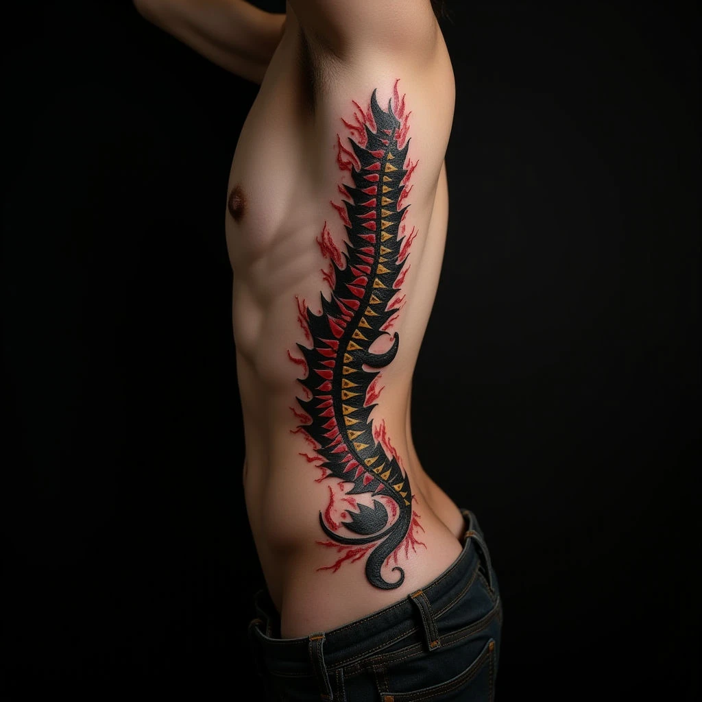 Epic XXL Old School Spine Tattoos in Black & Red