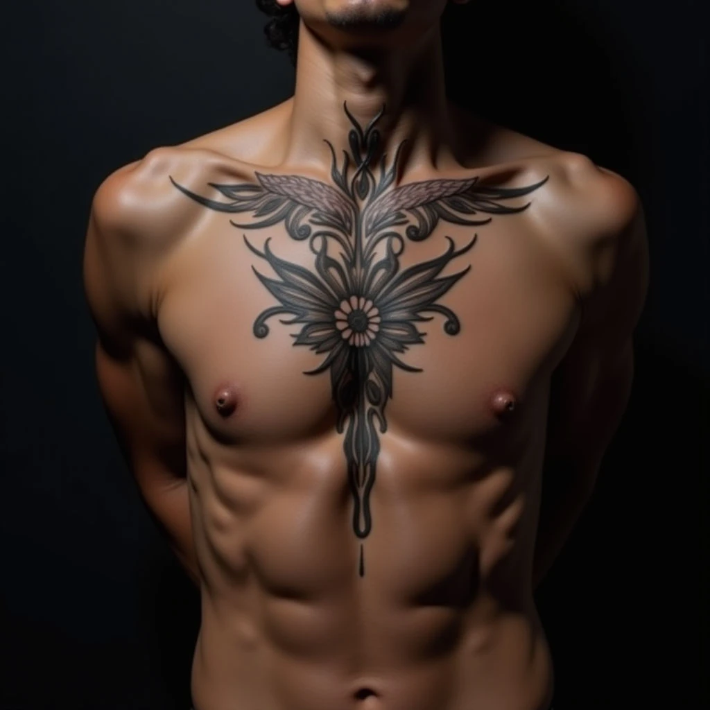 Epic Sternum Tattoos: XXL Black and Blue Designs