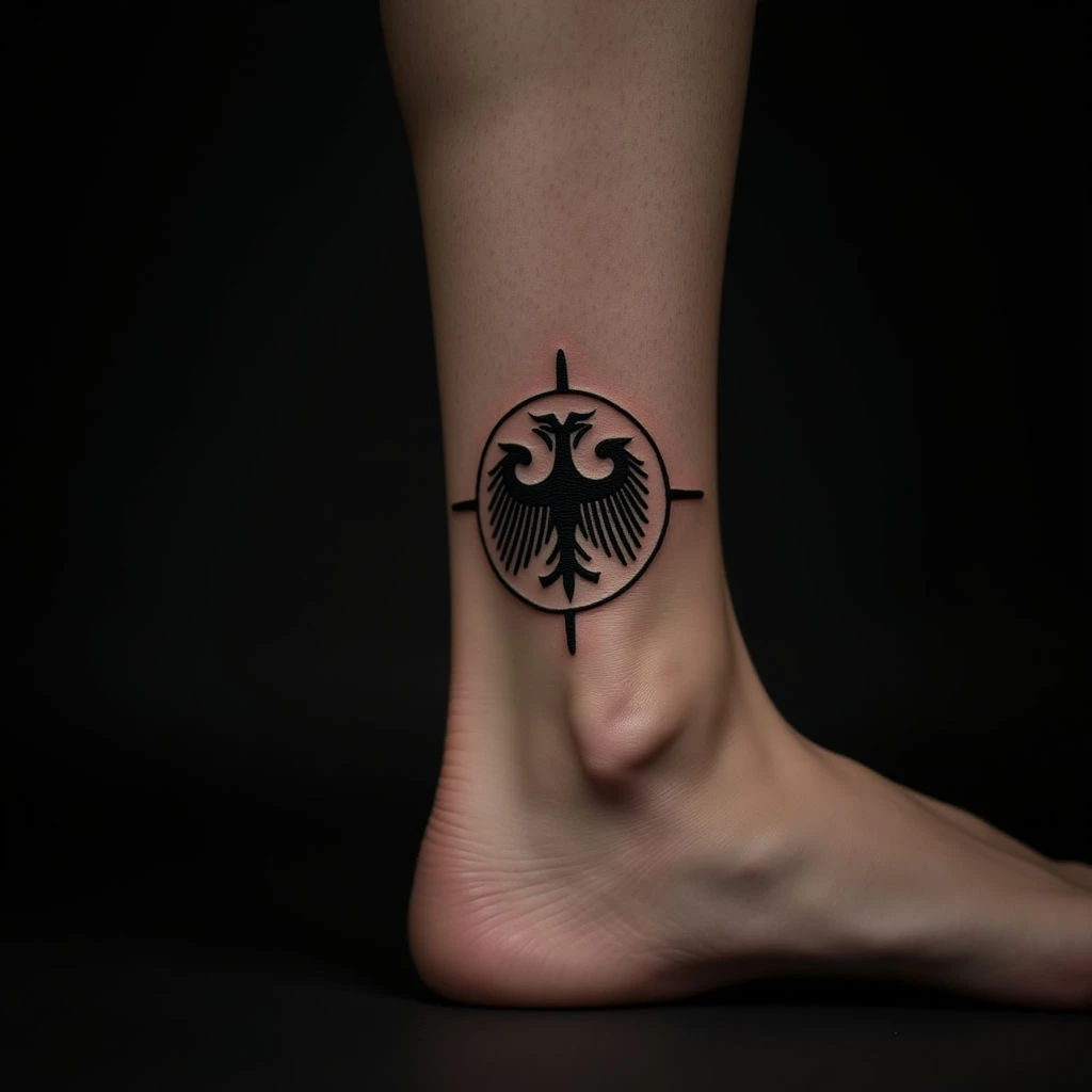Small German Heritage Ankle Tattoo in Blackwork Style