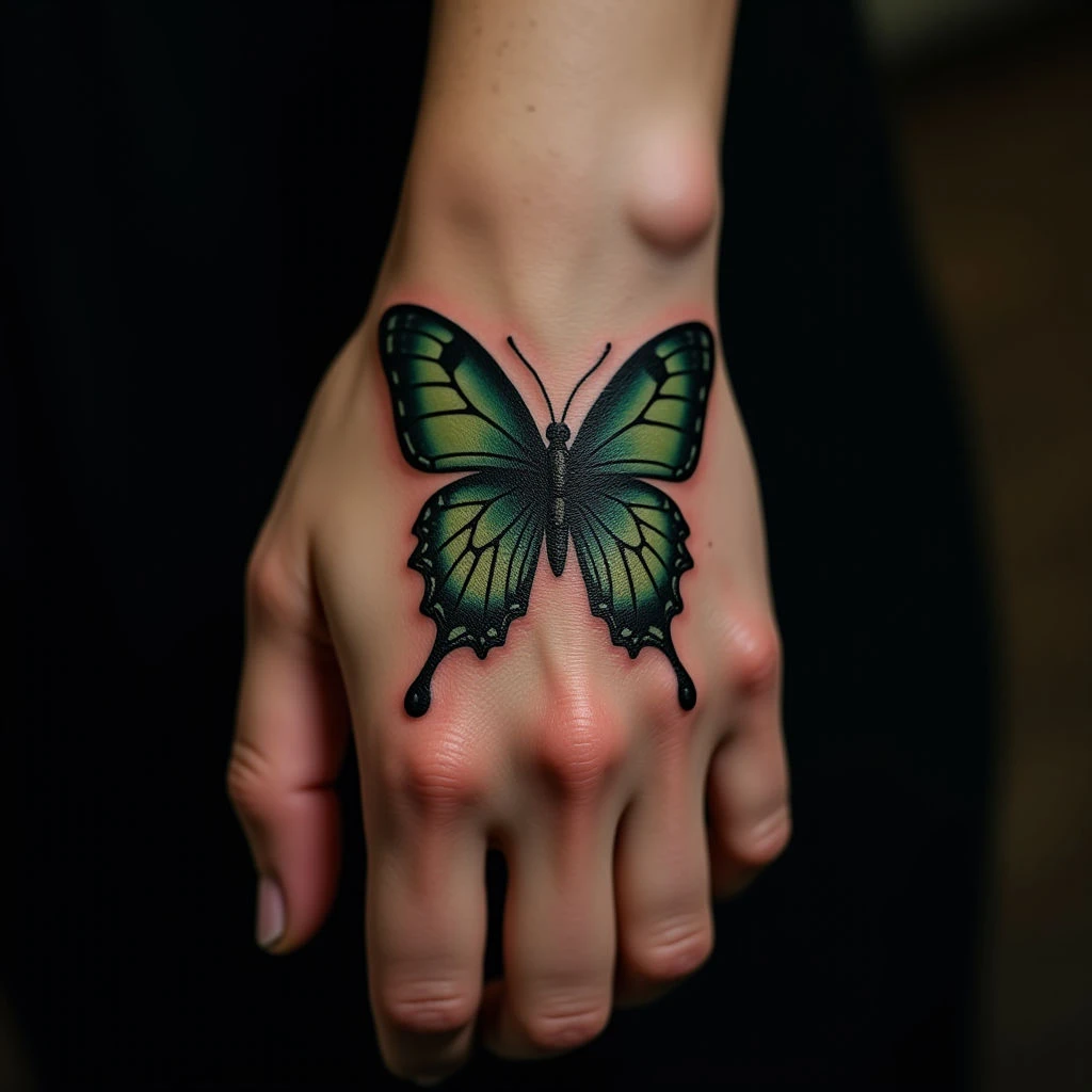 Majestic Blackwork Butterfly Tattoo on Hand: Meaning & Design