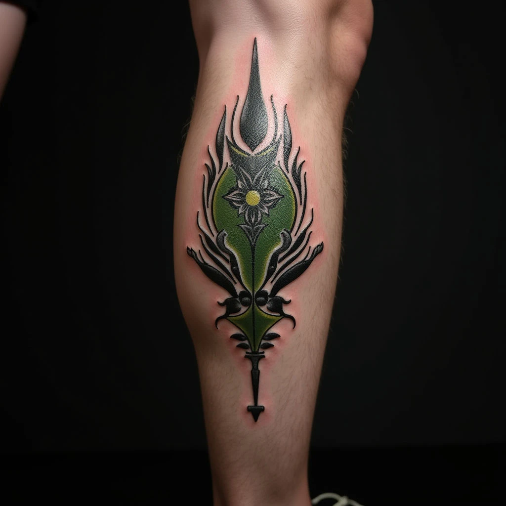Green Blackwork Calf Tattoo: Cultural Meaning & Design Ideas