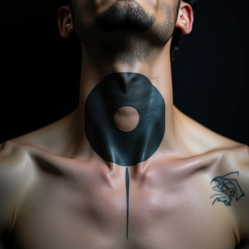 Mystical Neck Circle Tattoos in Black and Grey