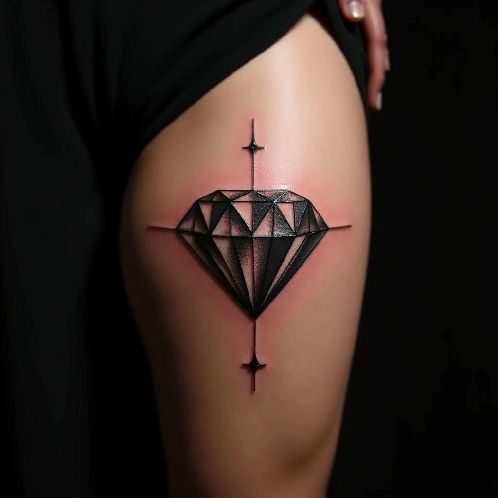 Black and Grey Diamond Tattoo Ideas for Your Thigh