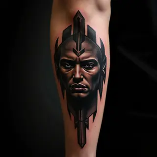 Intense Blackwork Geometric Face Sleeve Tattoo Designs