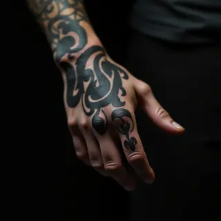 Blackwork Finger Sleeve Calligraphy Tattoos for Black Women