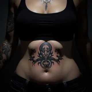 Powerful Japanese Stomach Tattoo Design in Grey - XXL Size