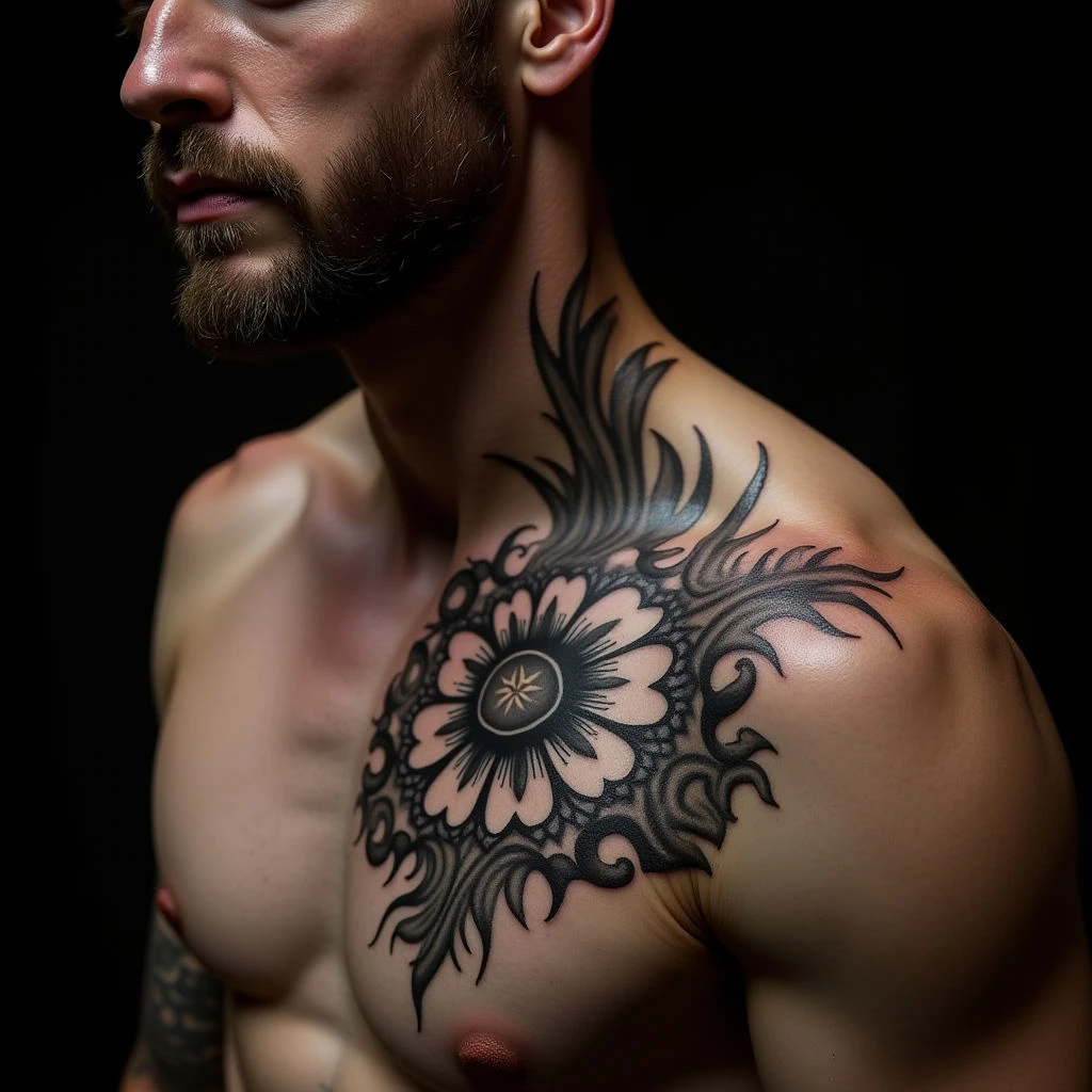 Neo-Traditional Collarbone Tattoos for Men