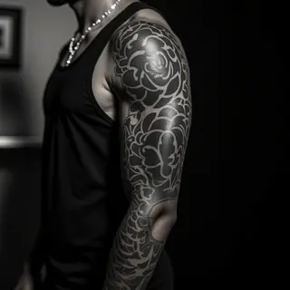 Blackwork Forearm Sleeve Ideas for Black Men: Bold Oriental Designs