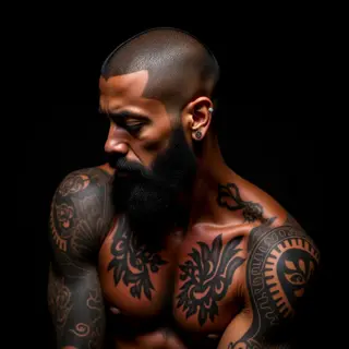 Striking Ornamental Head Tattoo Designs for Men in Red & Orange