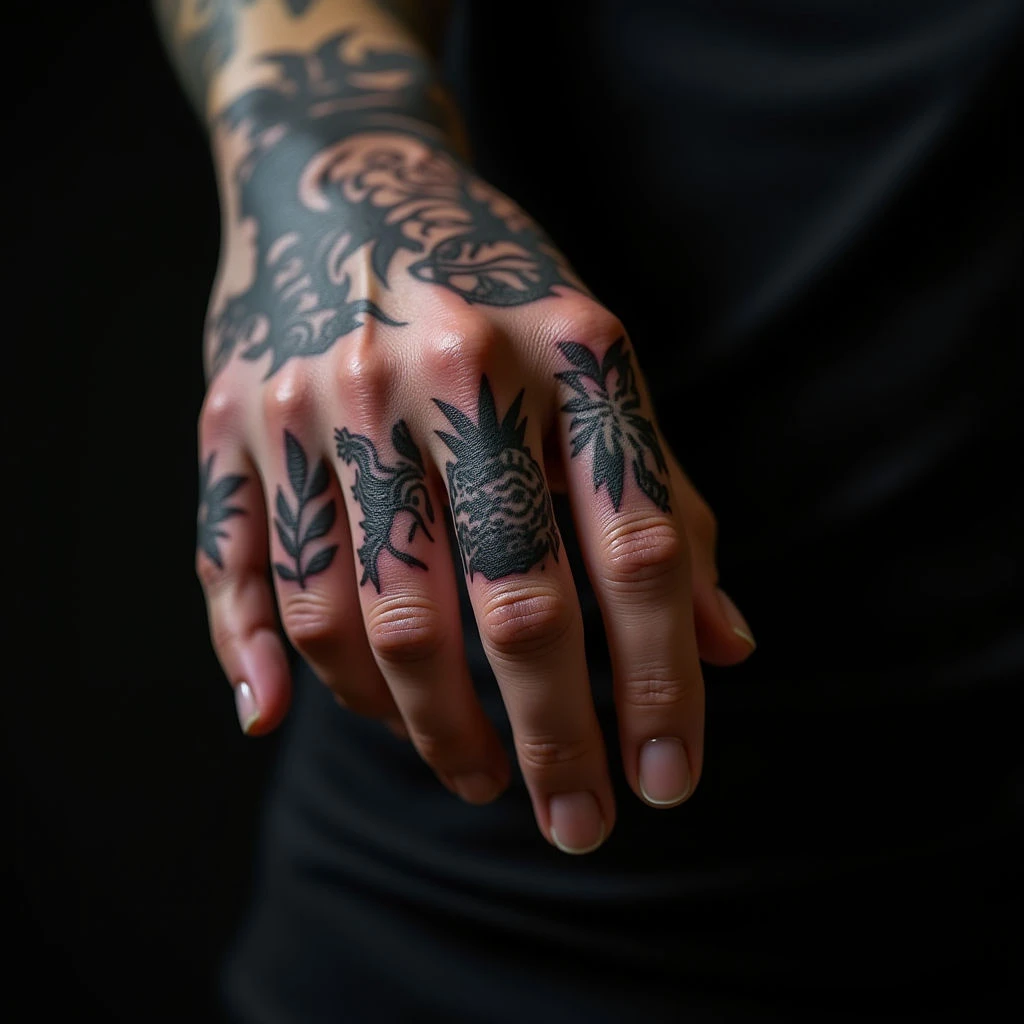 Striking Surreal Blackwork Finger Tattoos for a Bold Statement