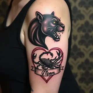 Bold Traditional Tattoo Design: Panther, Scorpion & 'Mom'