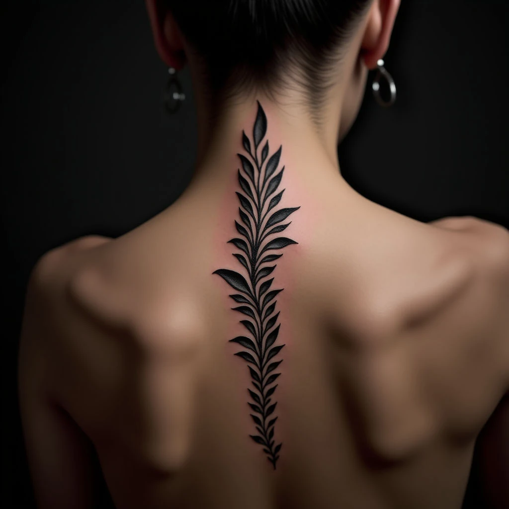 Cool Tiny Blackwork Spine Tattoos for Women