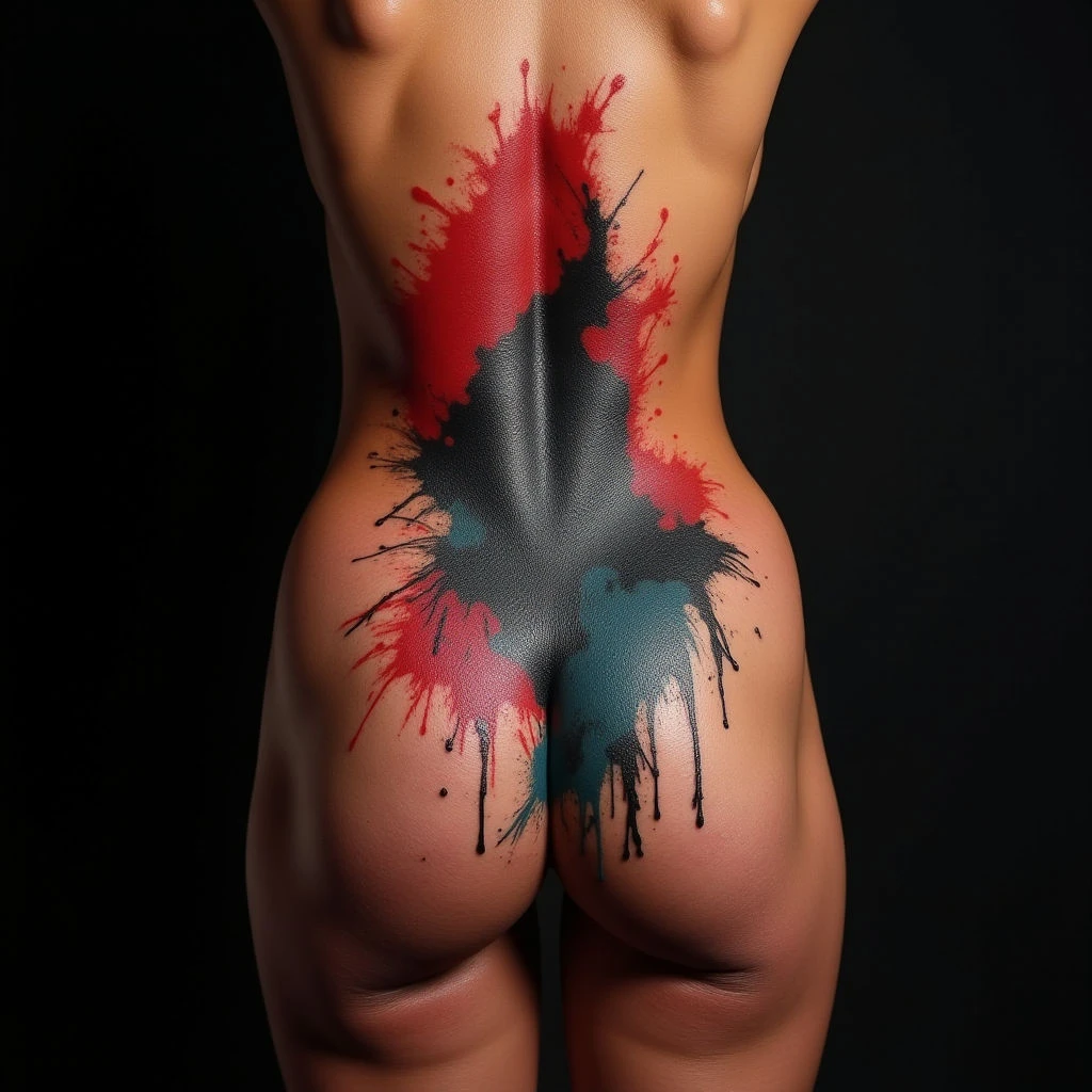 Bold Trash Polka Hip Tattoos: XXL Black, Red & Blue Designs