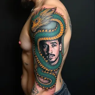 Irezumi Sleeve: Dragon and Portrait Composition