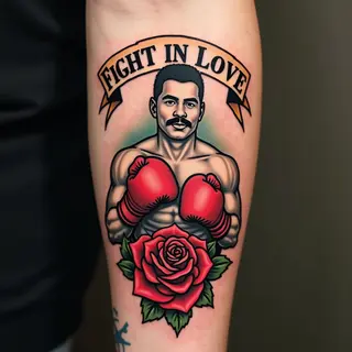 American Traditional Boxer Tattoo with Rose and Banner
