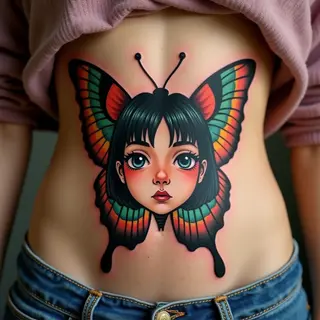 Ethereal Butterfly Girl Tattoo on Stomach