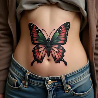 Vintage Butterfly Girl Tattoo on Stomach