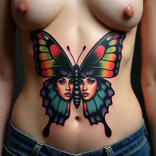 Neo-Traditional Butterfly Portrait Tattoo