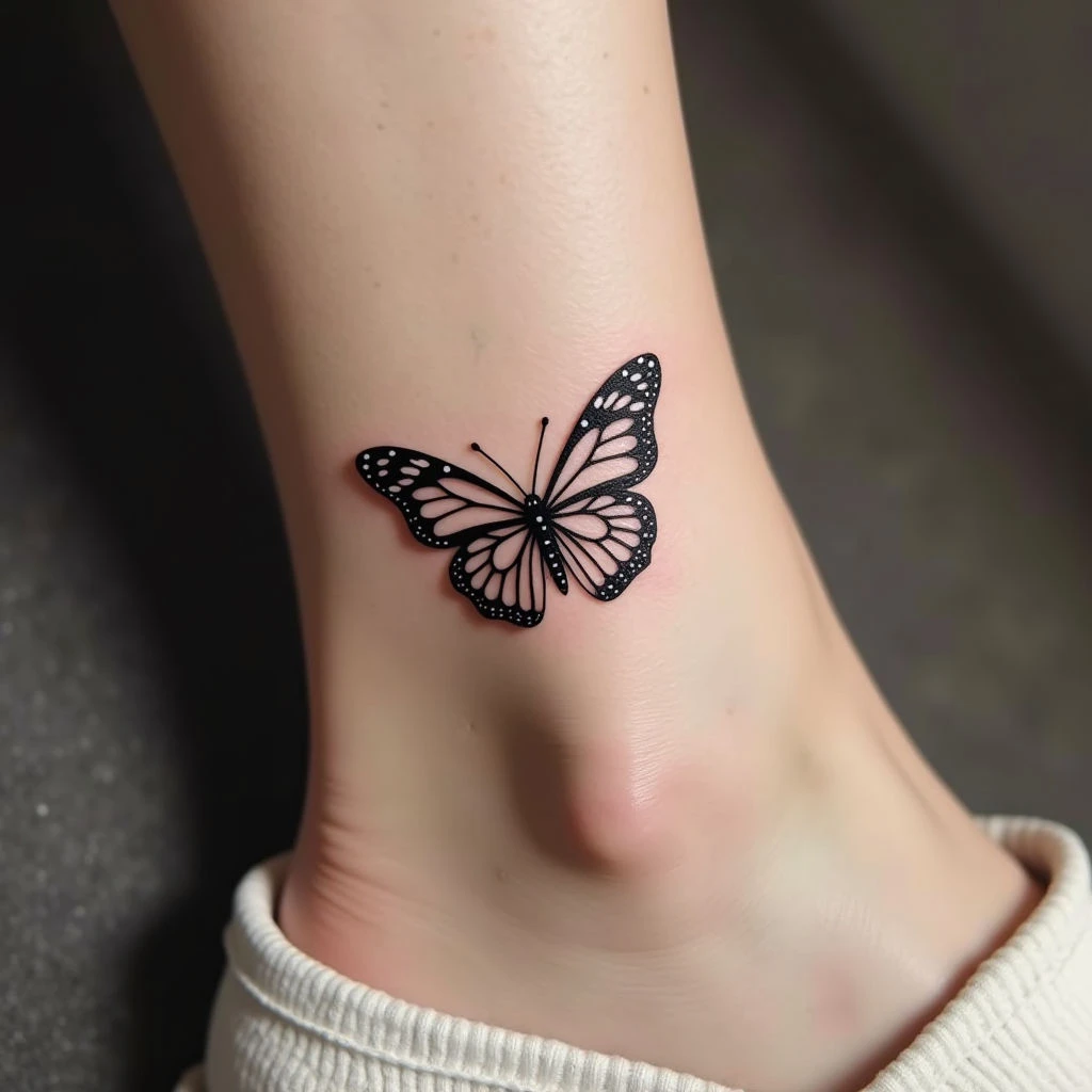 Delicate Butterfly Tattoo on Ankle