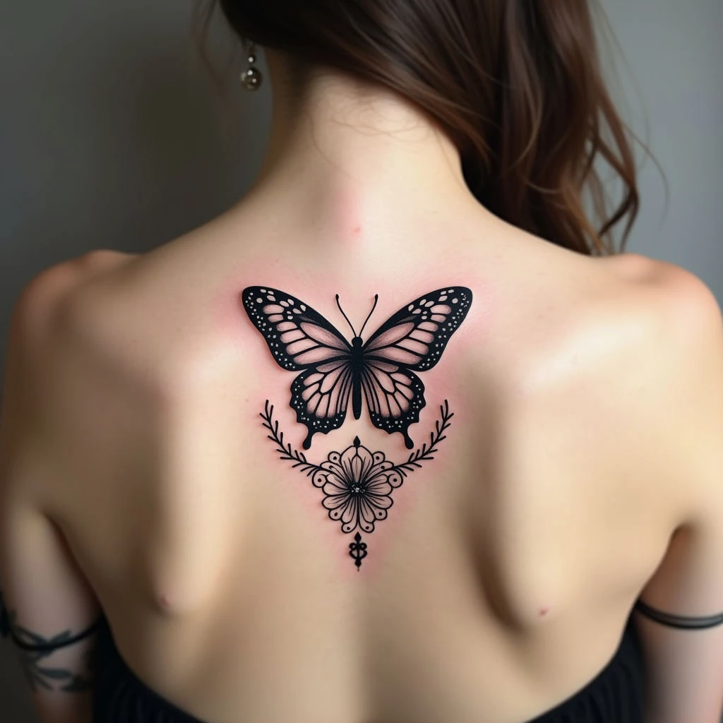 Elegant Butterfly Tattoo Design: Ornamental Filigree