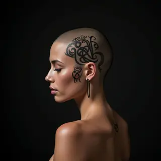 Tiny Bronze Calligraphy Head Tattoos: Delicate Beauty