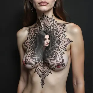 Geometric Mandala Chest Tattoo with Portrait Integration