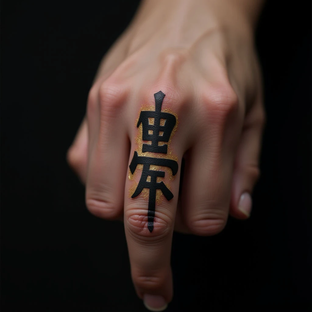 Striking Chinese Character Finger Tattoo Design (Trash Polka)