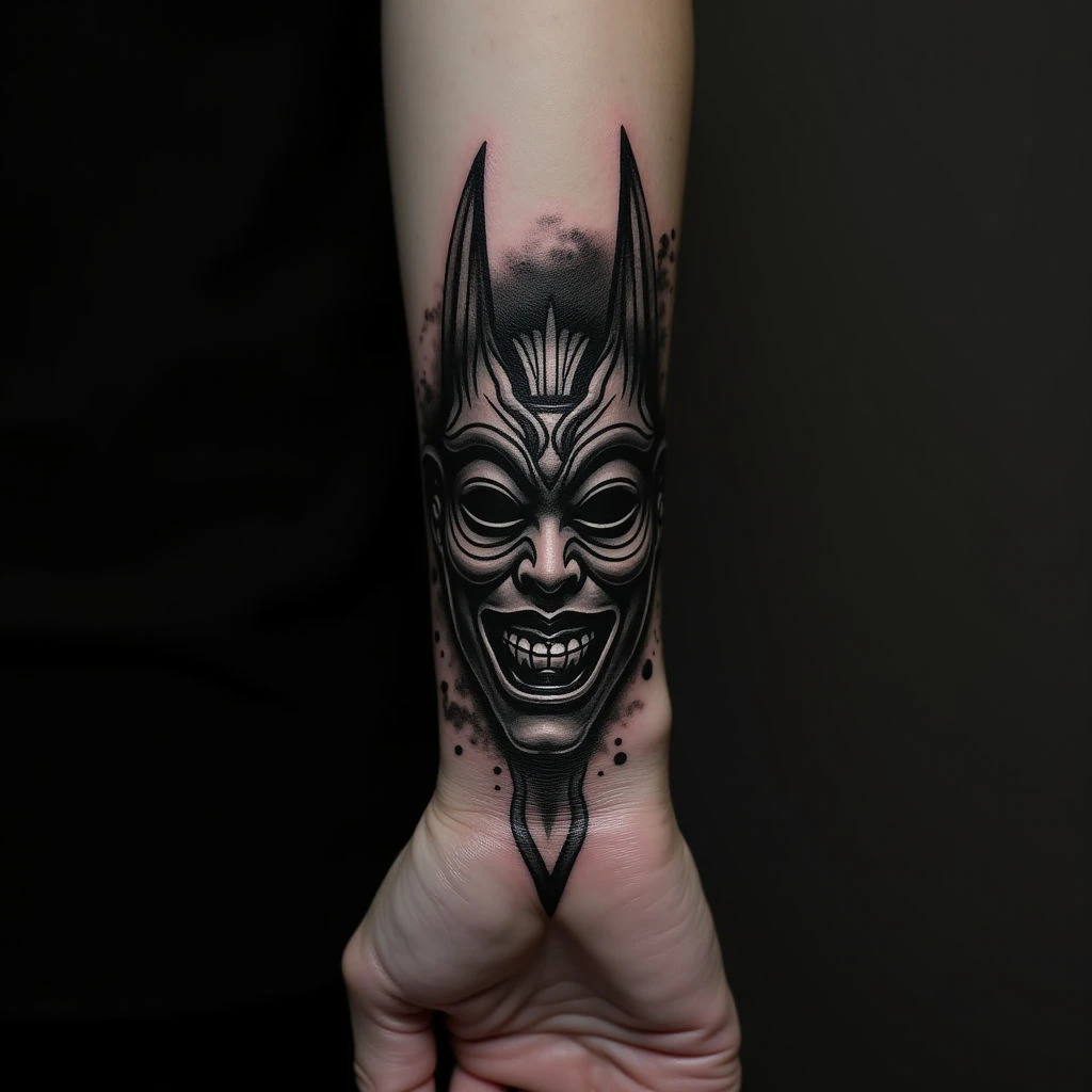 Japanese Mask Tattoos: Meaning & Blackwork Wrist Designs