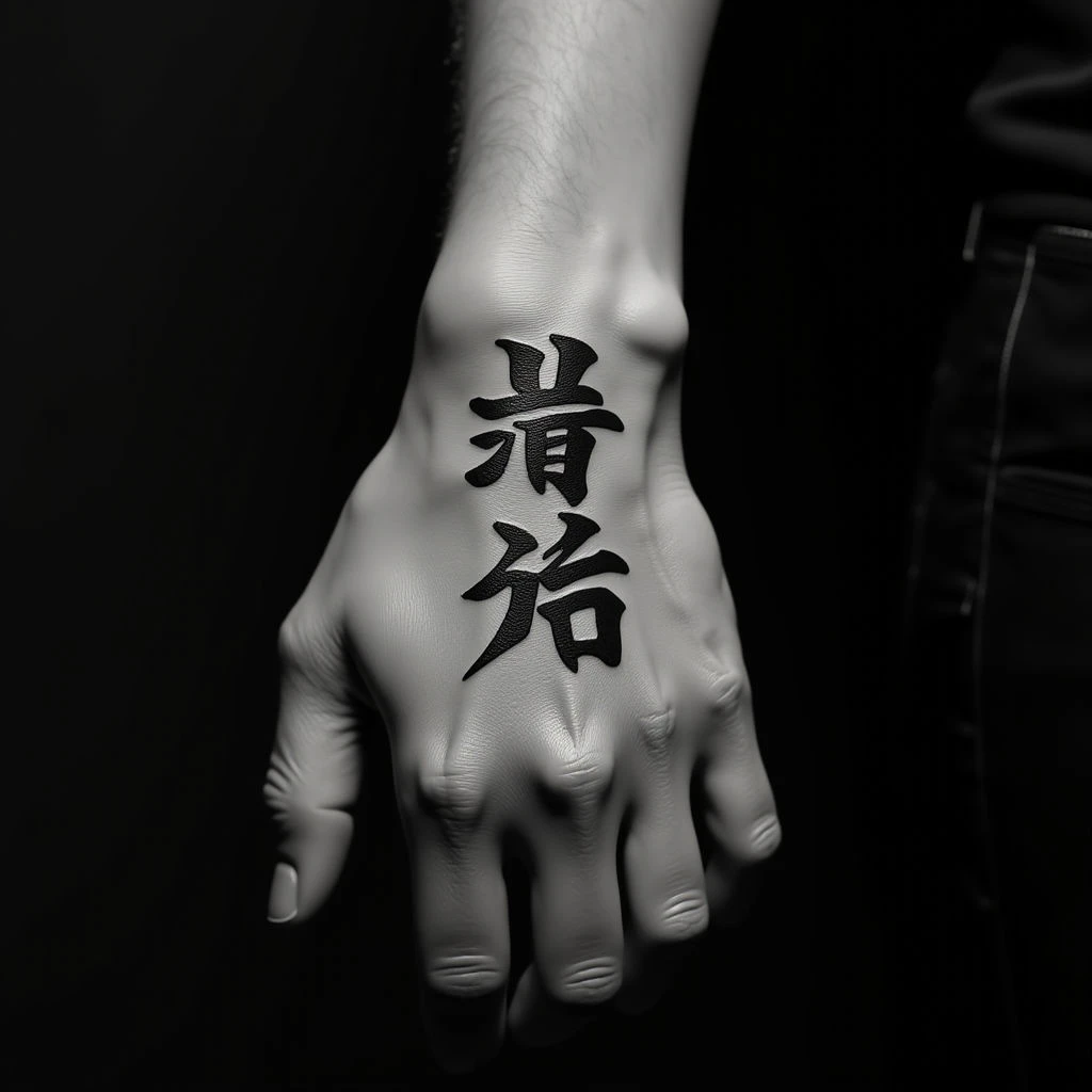 Tiny Chinese Script Hand Tattoos: Blackwork Inspiration
