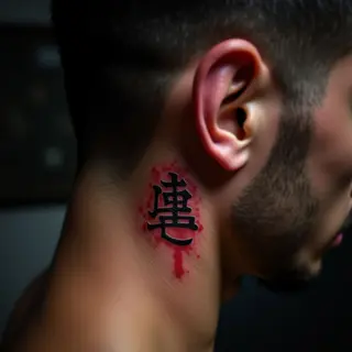 Tiny Trash Polka Chinese Symbols Tattoo for Guys