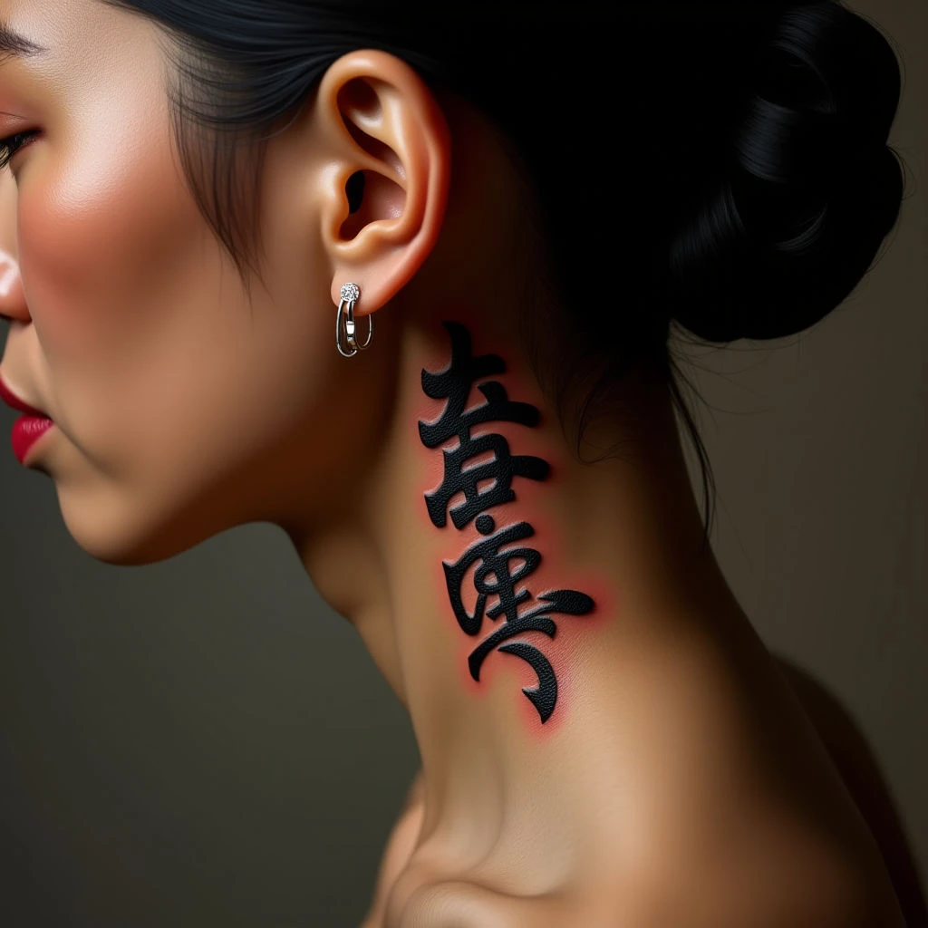 Delicate Japanese Writing Tattoos Behind the Ear: Meaning & Ideas