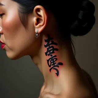 Delicate Japanese Writing Tattoos Behind the Ear: Meaning & Ideas