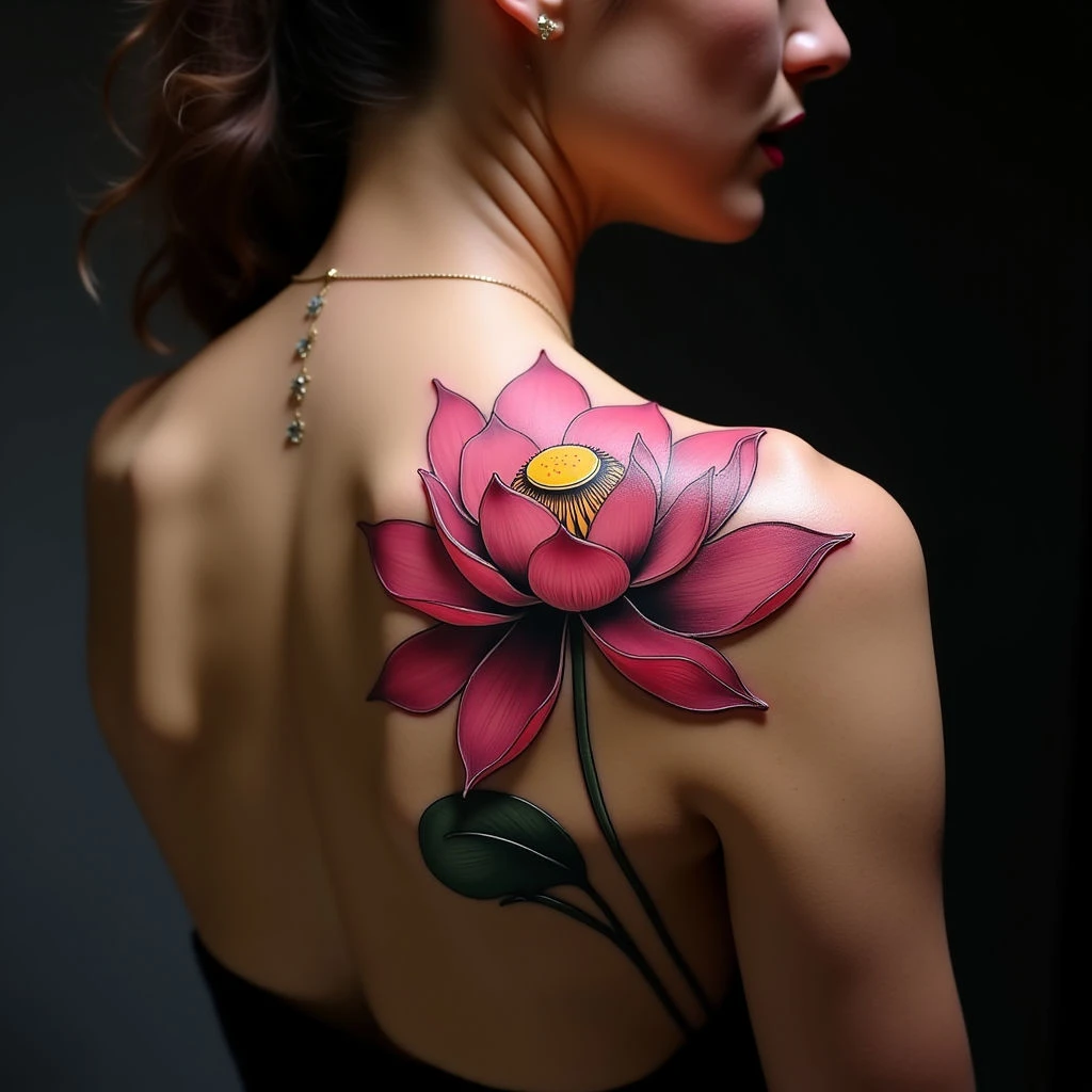 Neon Biomechanical Lotus Tattoo Ideas for Women