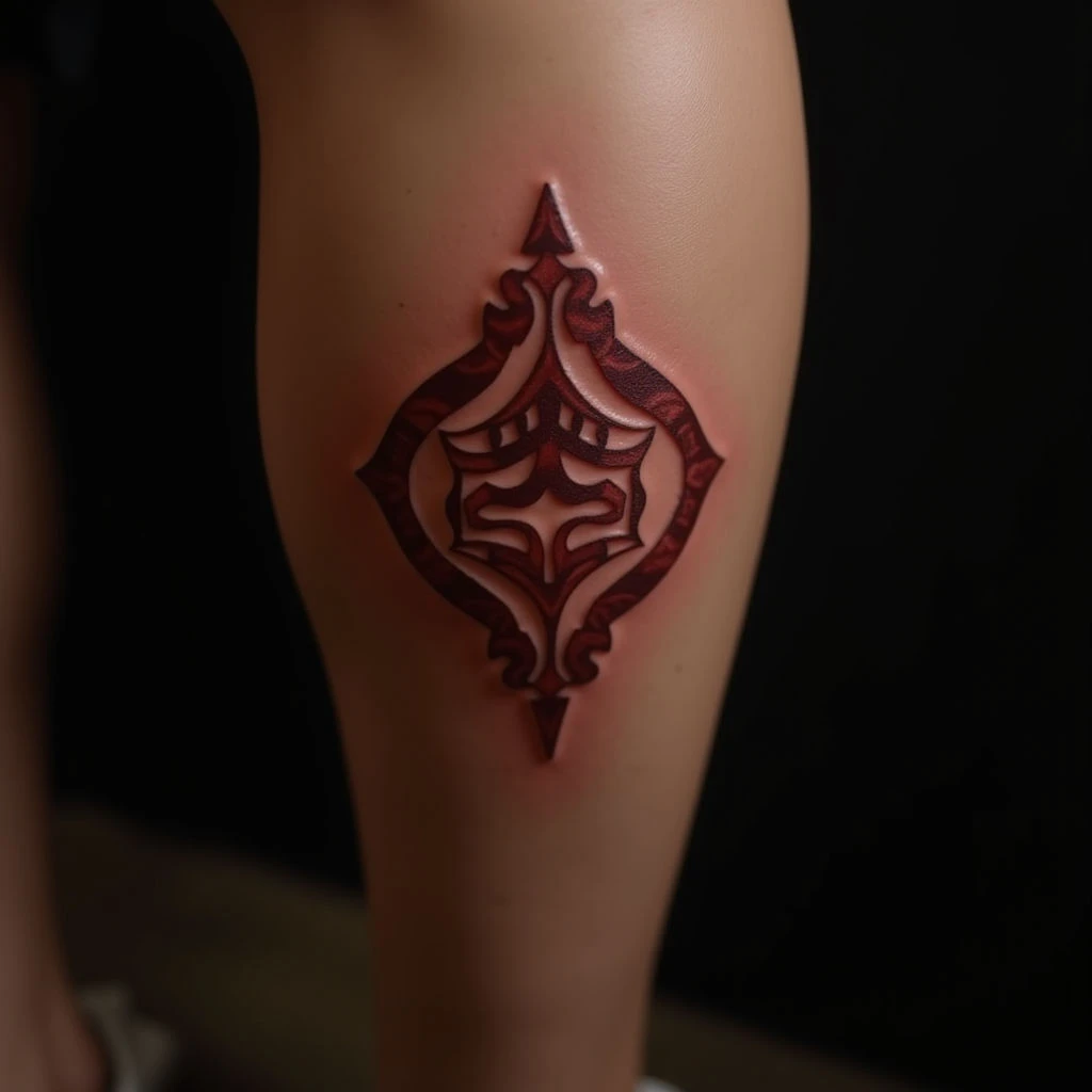 Geometric Chinese Symbol Tattoos for Women on the Leg