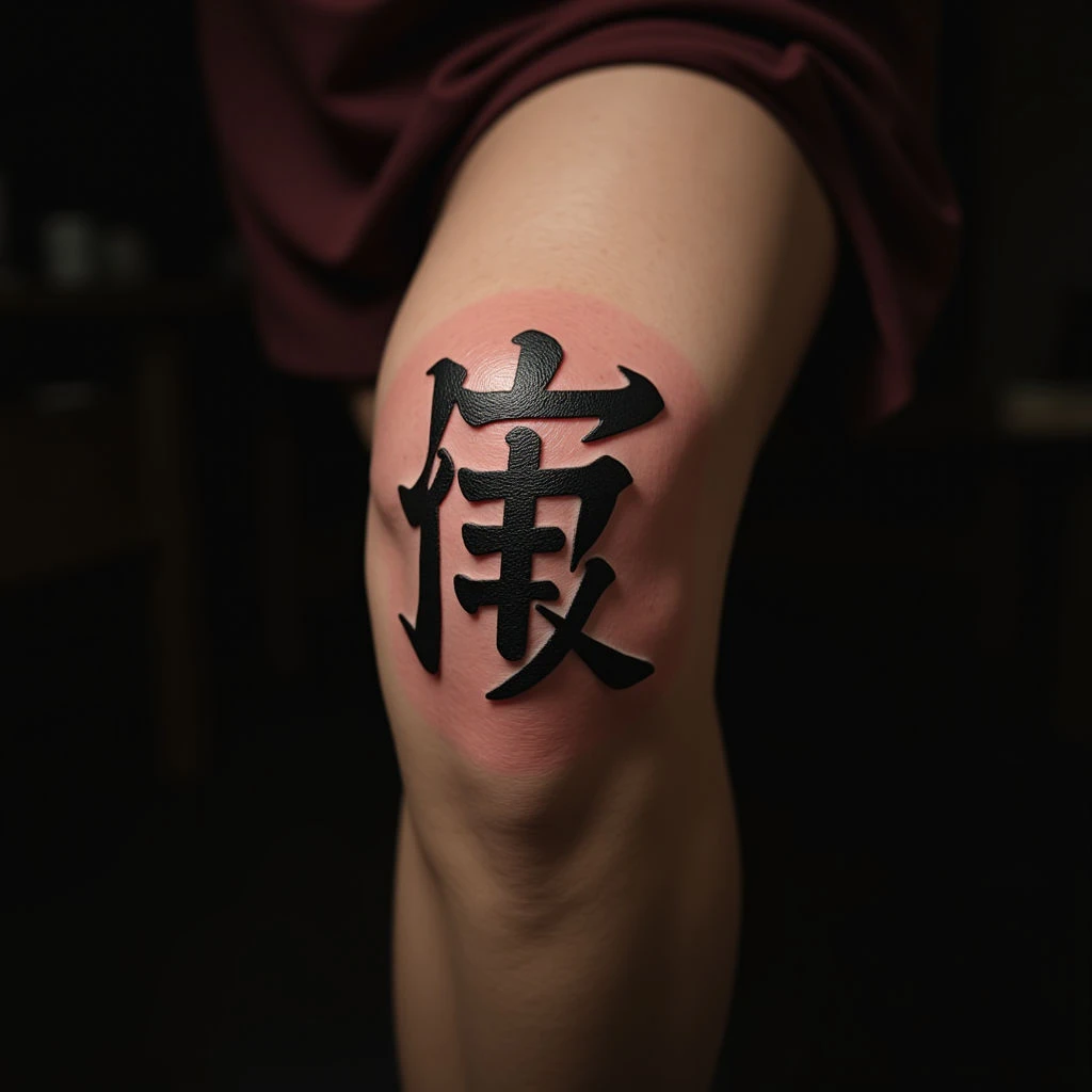 Copper Linework Chinese Script Tattoos for the Knee - Meaningful Designs