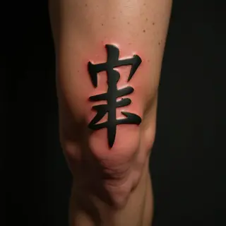 Powerful Kanji Knee Tattoos in Yellow Micro-Realism