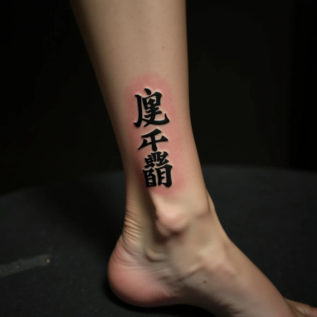 Elegant Chinese Writing Ankle Tattoo in New School Style