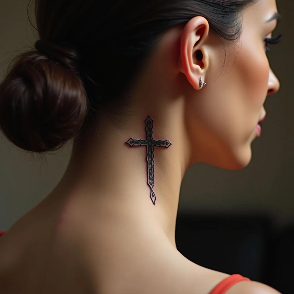 Elegant Copper Lettering Christian Tattoos for Women (Behind Ear)