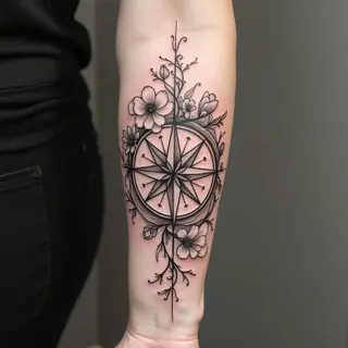 Compass and Floral Tattoo: A Journey of Guidance