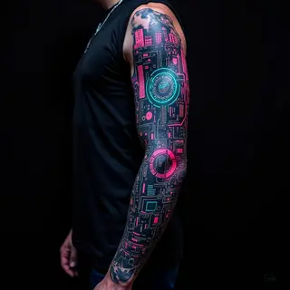 Cool Arm Sleeve Tattoos for Guys: Cyberpunk Visions & Tech Noir Designs