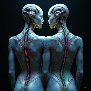 Biomechanical Harmony: Couple Tattoo Visions
