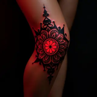 Can Red Cover a Black Tattoo? Neon Mandala Knee Cover-Up Ideas