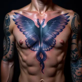 Dramatic Sternum Cover-Up: Micro-Realism in Blue & Purple