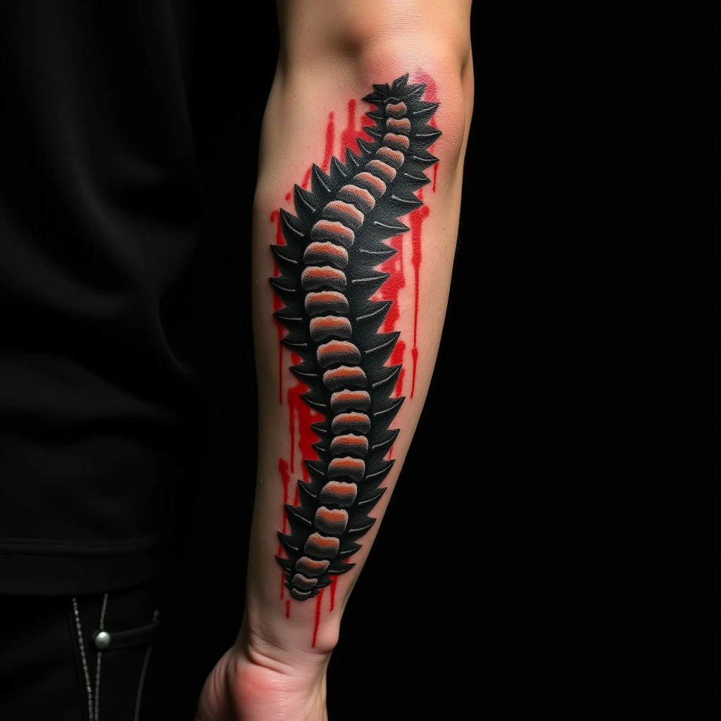 Arm Cover-Up Tattoos for Men: Trash Polka Spine Designs