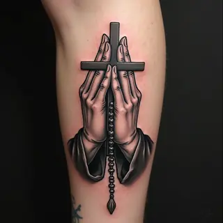 Praying Hands with Cross and Rosary Tattoo Design