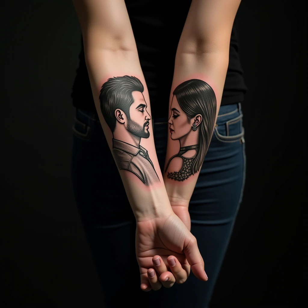 Meaningful Couple Tattoos: Illustrative Forearm Designs