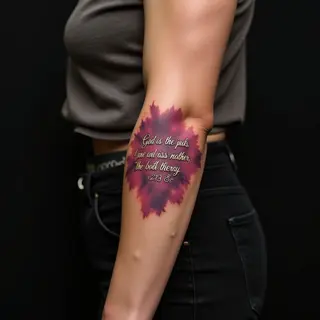 Subtle Metallic Watercolor Bible Verse Tattoos for the Arm