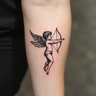 Whimsical Cupid Angel Flash Tattoo Design