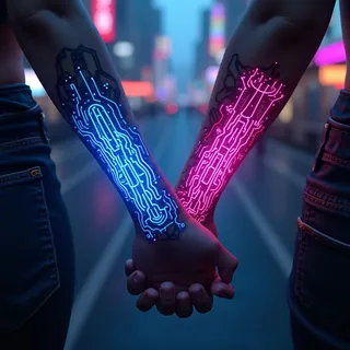 Cute Matching Tattoo Ideas for Sisters: A Cyberpunk Fusion